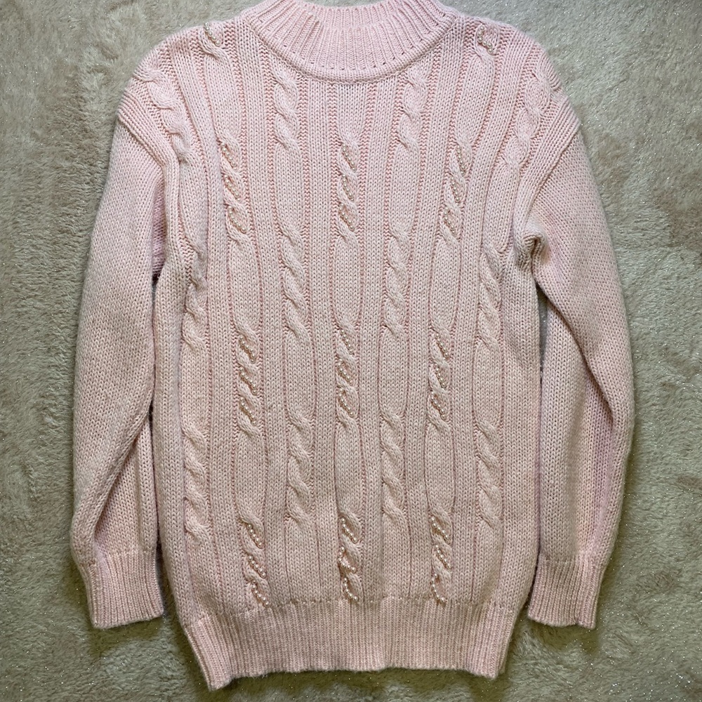 Elegant Pink Cable Knit Turtleneck Sweater